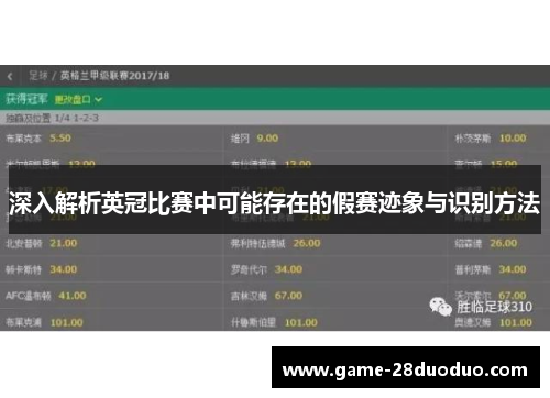 深入解析英冠比赛中可能存在的假赛迹象与识别方法